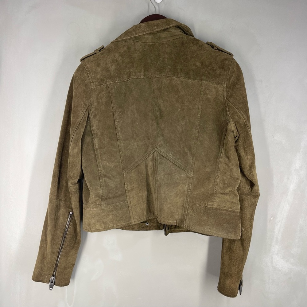 SL8 Blank Nyc Women's Green olive Suede Leather Moto Jacket Asymmetric Crop SZ M - Picture 12 of 13